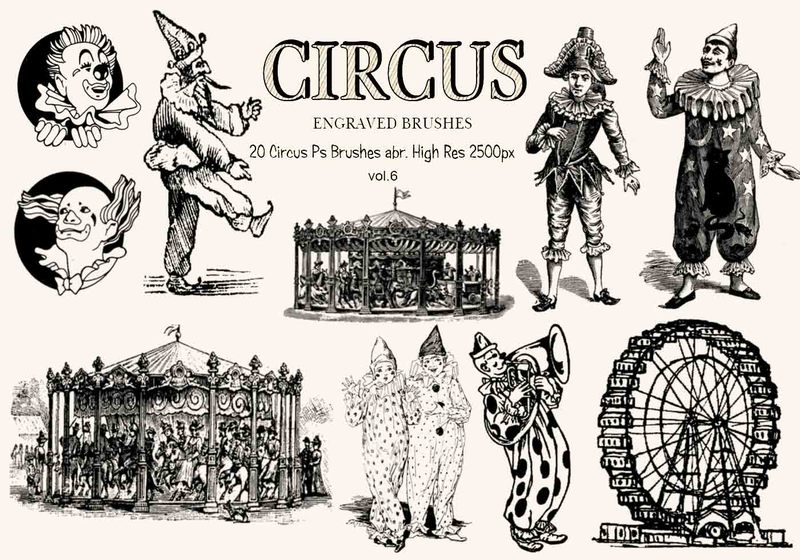 20 Engraved Circus Ps Brushes vol.6 Photoshop brush