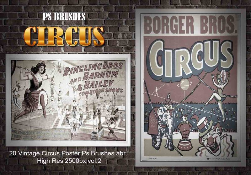  20 Vintage Circus Poster Ps Brushes vol.2 Photoshop brush