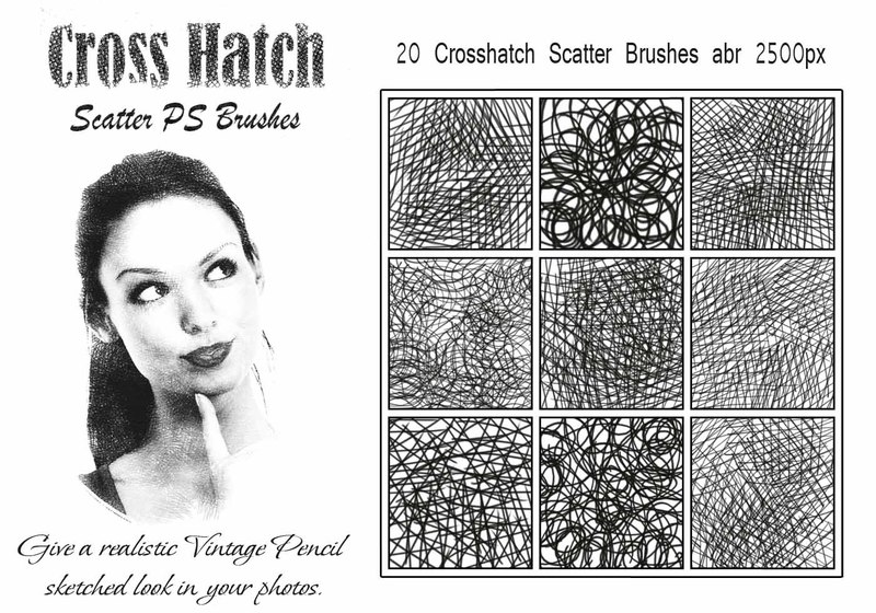 20 Cross Hatch Scatter PS Brushes abr Photoshop brush