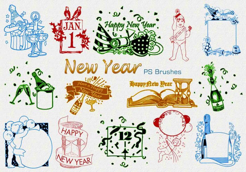 20 New Year Vintage PS Brushes abr. Vol.1 Photoshop brush