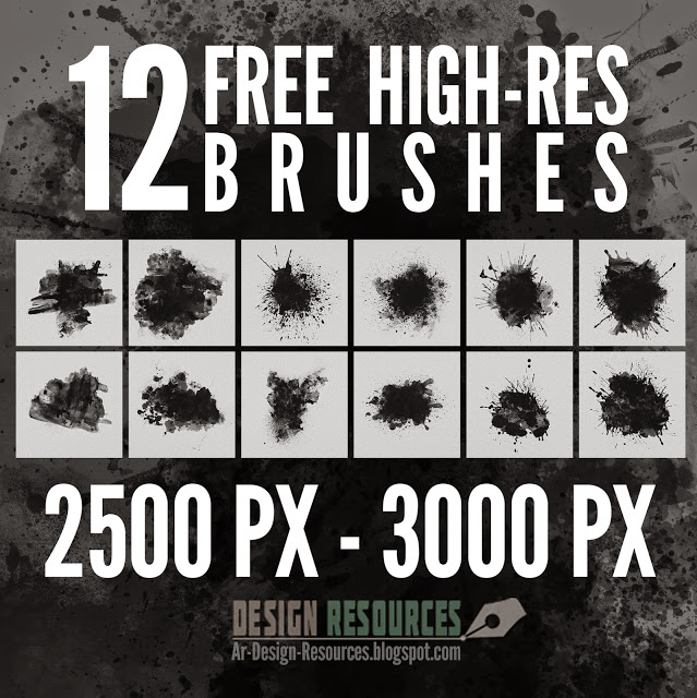 12 high res splatter photoshop brushes