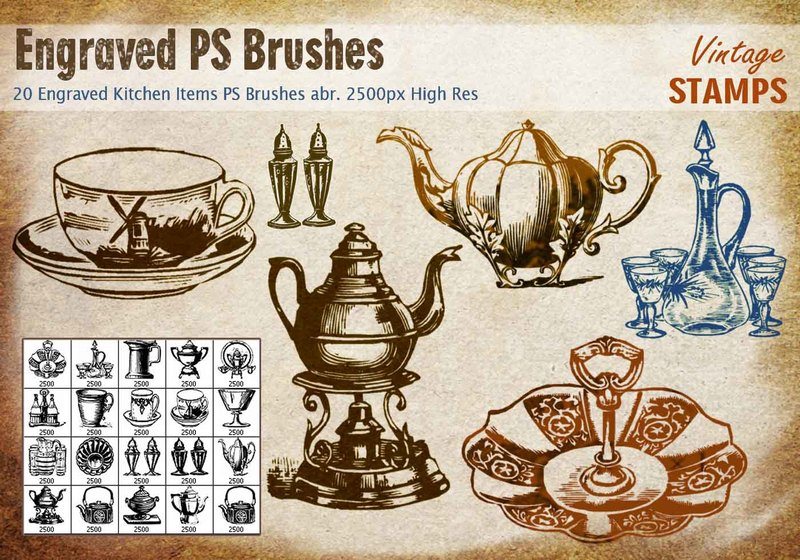 Engraved Kitchen Items PS Brushes abr Photoshop brush