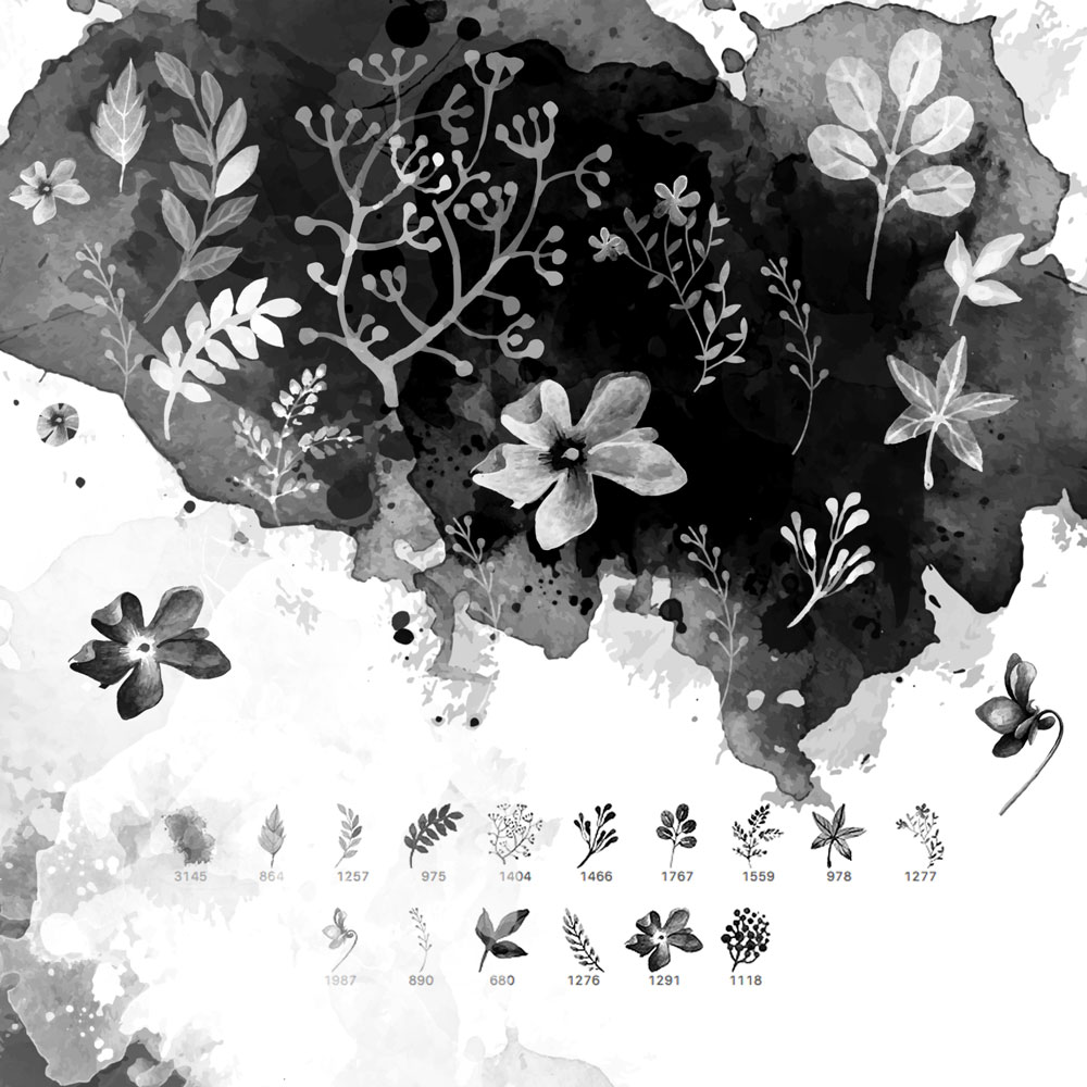 16 Watercolor Floral Brushes Photoshop brush