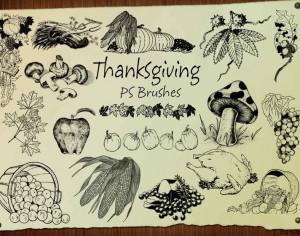 20 Thanksgiving Engraved PS Brushes abr. Vol.3 Photoshop brush