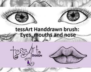 tessArt Handdrawn Eyes Mouths and Nose brush Photoshop brush