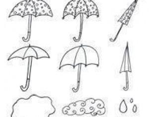 Umbrellas Rain Drops Doodles Brush Set  Photoshop brush