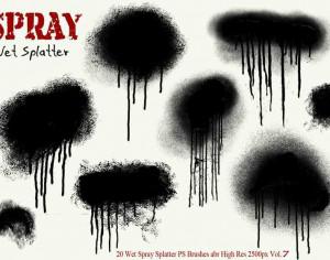 20 Ink Drip Paint Spray Splatter PS Brushes Vol.7 Photoshop brush