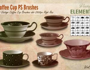  Vintage Coffee Cup Brushes abr. Photoshop brush