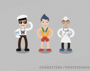 Three characters in different professions: shipman, sportsman, doctor Photoshop brush
