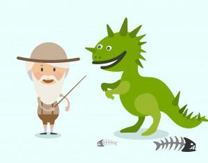 Vector cartoon dinosaur and men characters illustration Photoshop brush