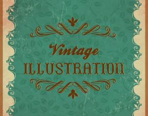 Vintage floral illustration with frame,ornament and typography Photoshop brush