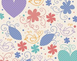Vector illustration with hearts,birds and flowers Photoshop brush