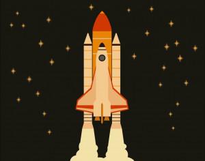 Space shuttle flying in space with stars on background  Photoshop brush