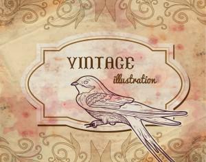 Vintage watercolor frame with swallow Photoshop brush