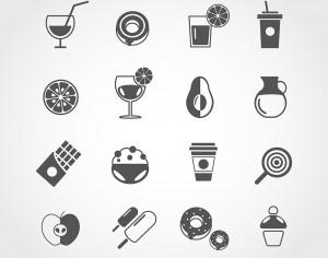 Food free vector mono color set. Icons for design Photoshop brush