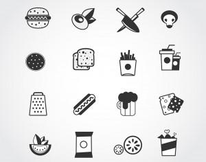 Food free vector mono color set. Icons for design Photoshop brush