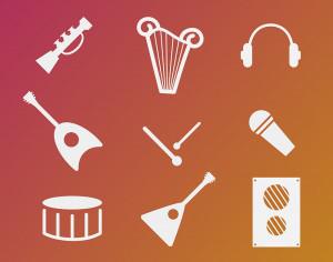 Vector free music instruments icons set for design Photoshop brush