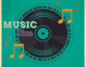 Music illustration with vinyl disk and typography Photoshop brush