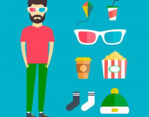 People vector young character with tools and objects. Free illustration for design Photoshop brush