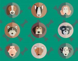 Vector illustration of cute dogs head set for free vector design Photoshop brush