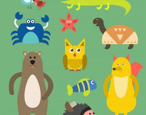 Vector illustration of cute animal set for free vector design Photoshop brush