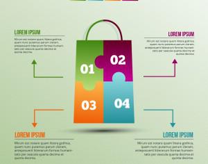 Infographic template with puzzle style shopping bag Photoshop brush