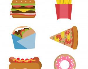 Fast food burger fries hot dog donut flat vector set Photoshop brush