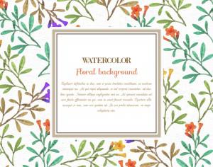 Watercolor floral background  with frame Photoshop brush