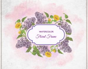 Vintage watercolor floral frame with typography Photoshop brush