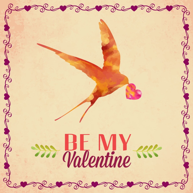 Happy Valentine's Day vector illustration with bird Photoshop brush
