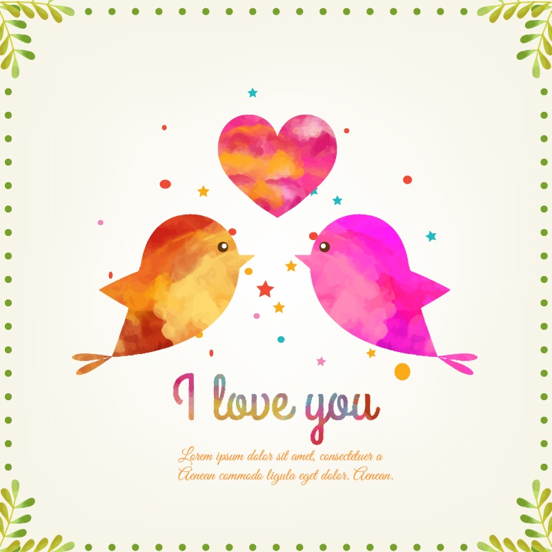 Happy Valentine's Day vector illustration with birds Photoshop brush