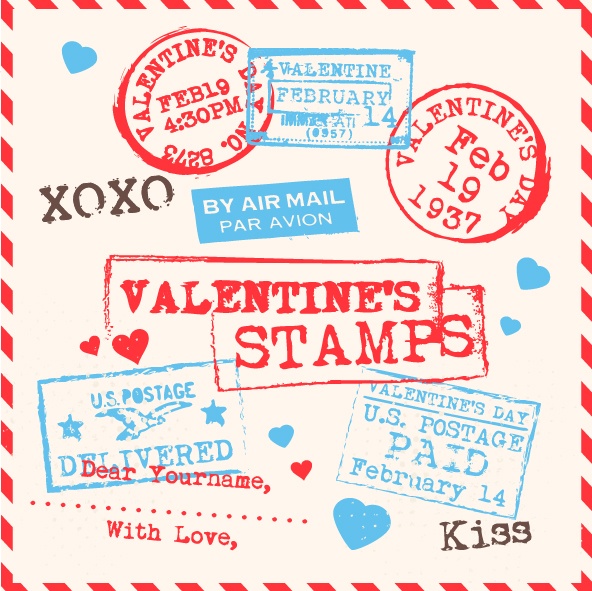Various Valentines Stamps Background Photoshop brush