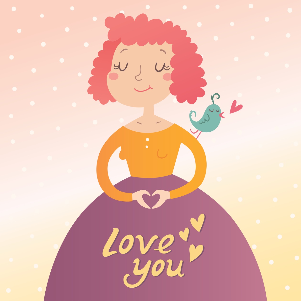 Vector illustration of young woman in love. Valentine's day card Photoshop brush
