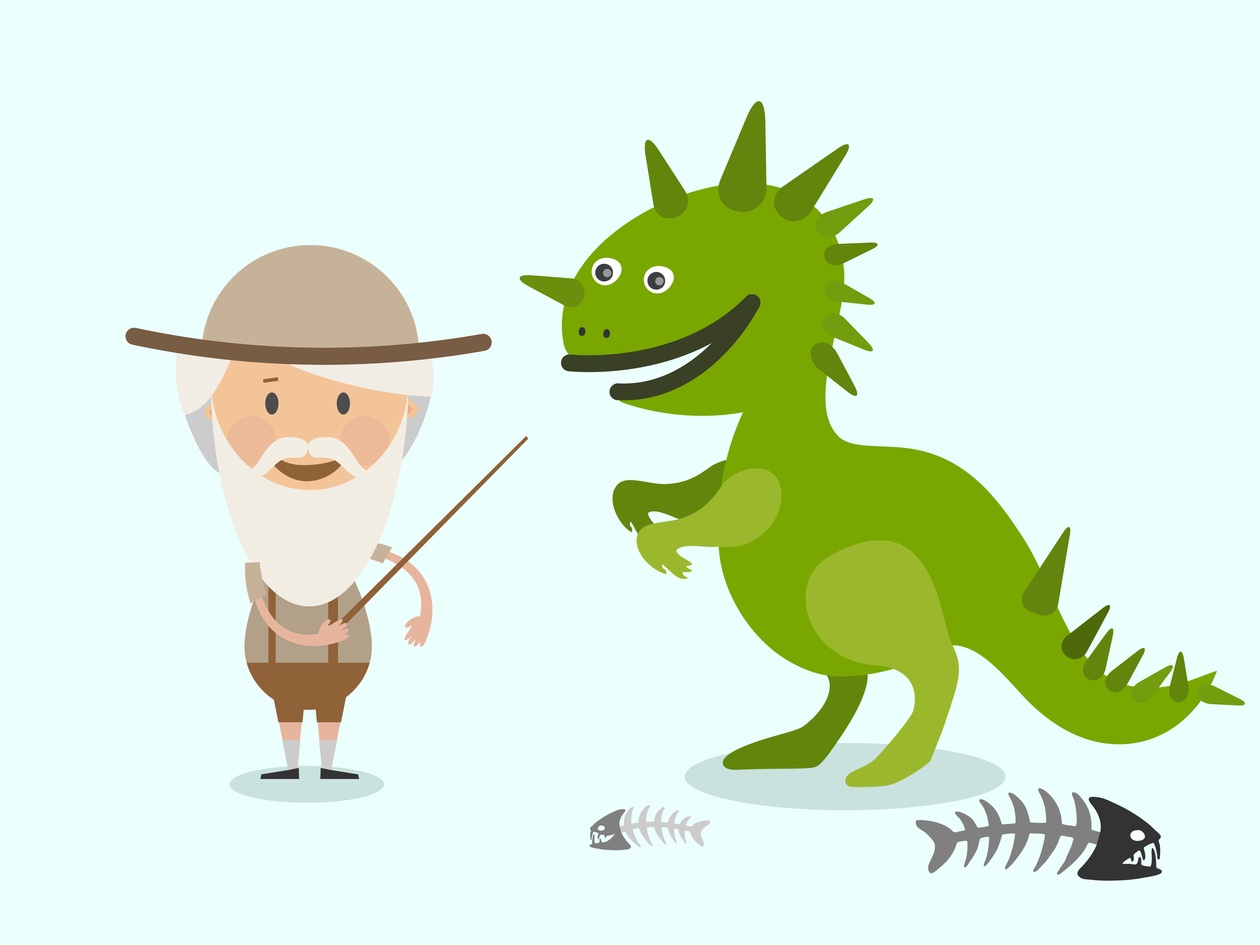 Vector cartoon dinosaur and men characters illustration Photoshop brush