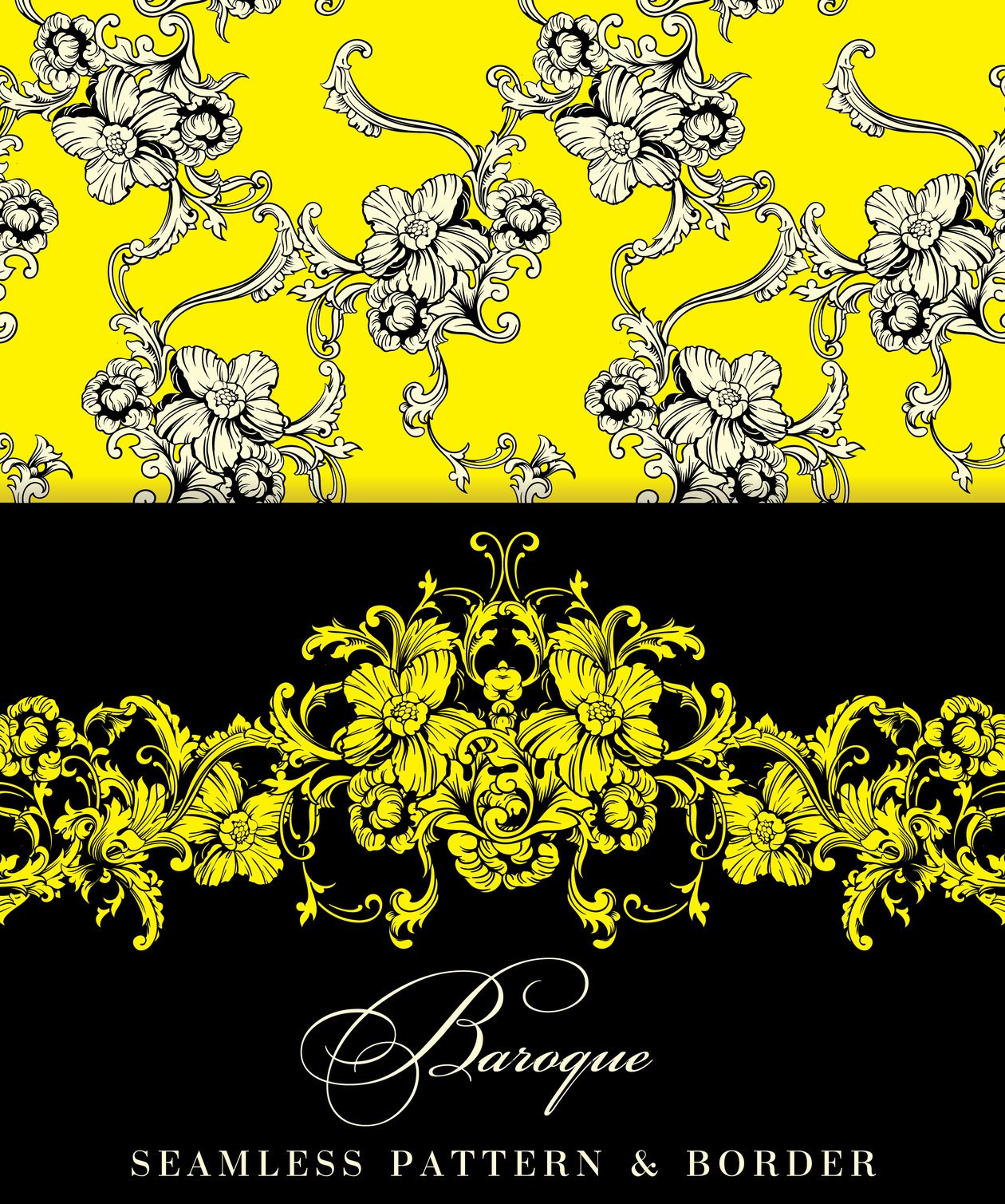 Seamless vector background. Baroque pattern and border. Photoshop brush