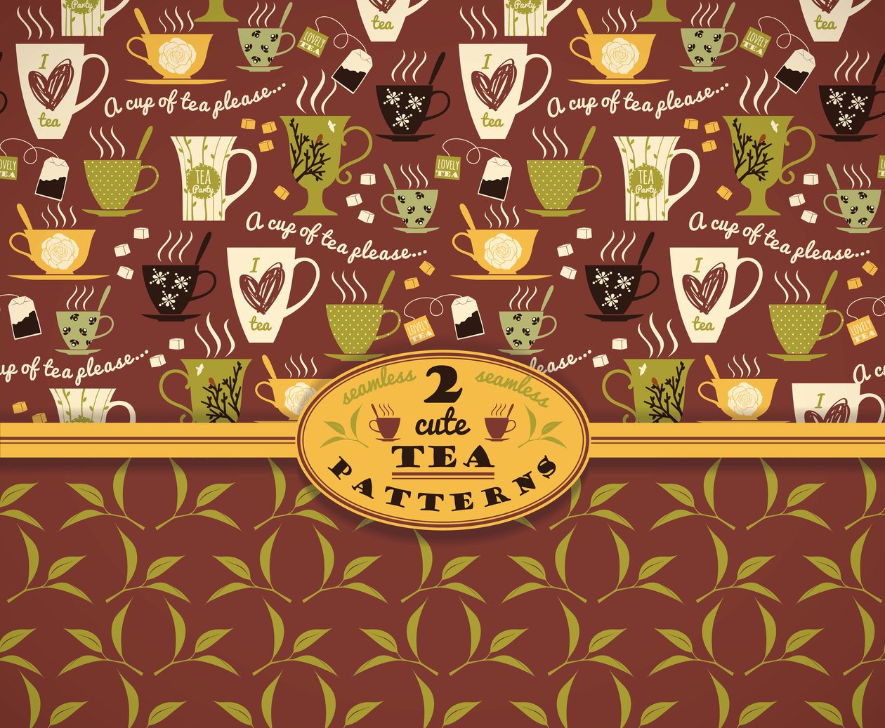 Tea background. Vector seamless pattern.  Photoshop brush
