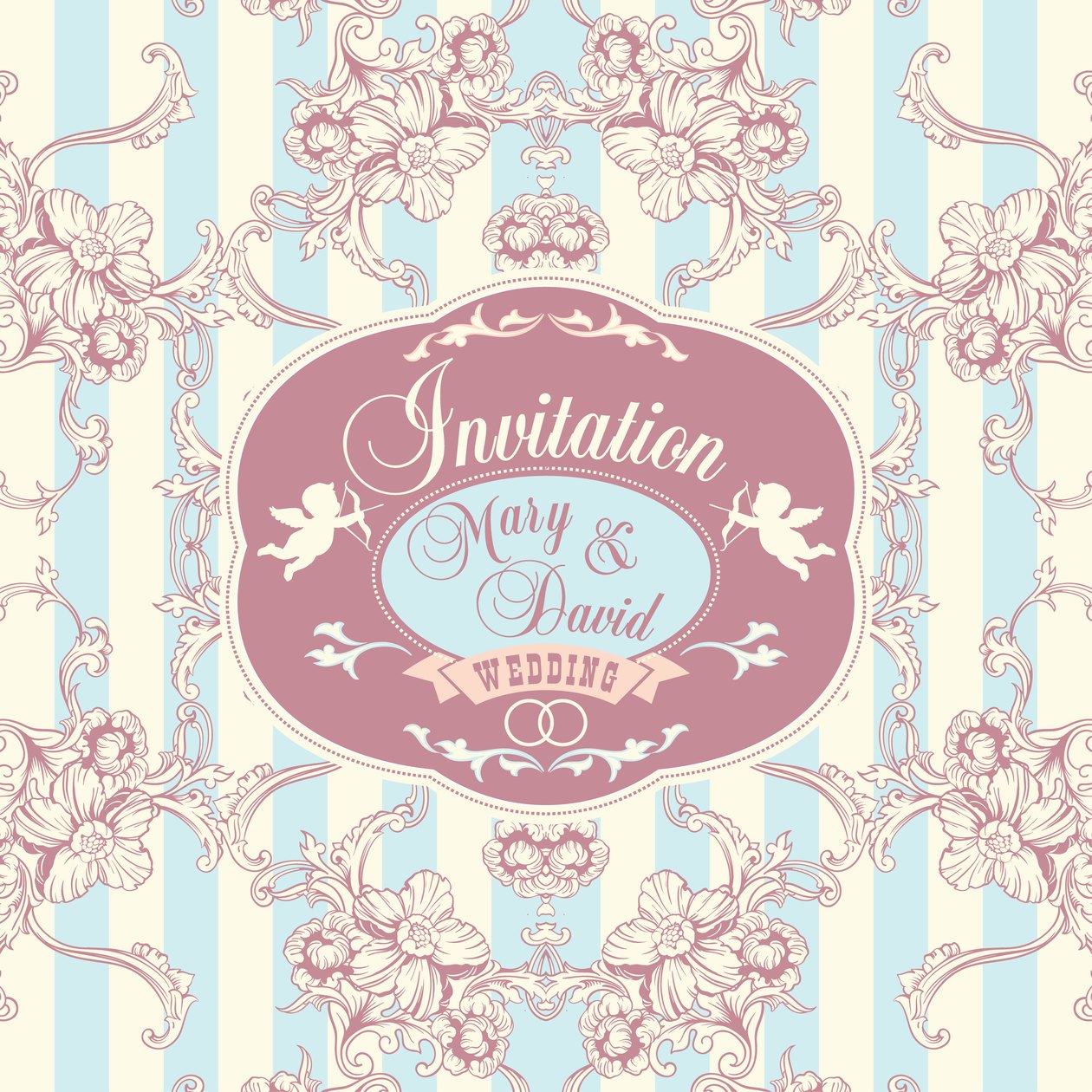 Wedding invitation cards with floral elements. Vector illustration. Photoshop brush