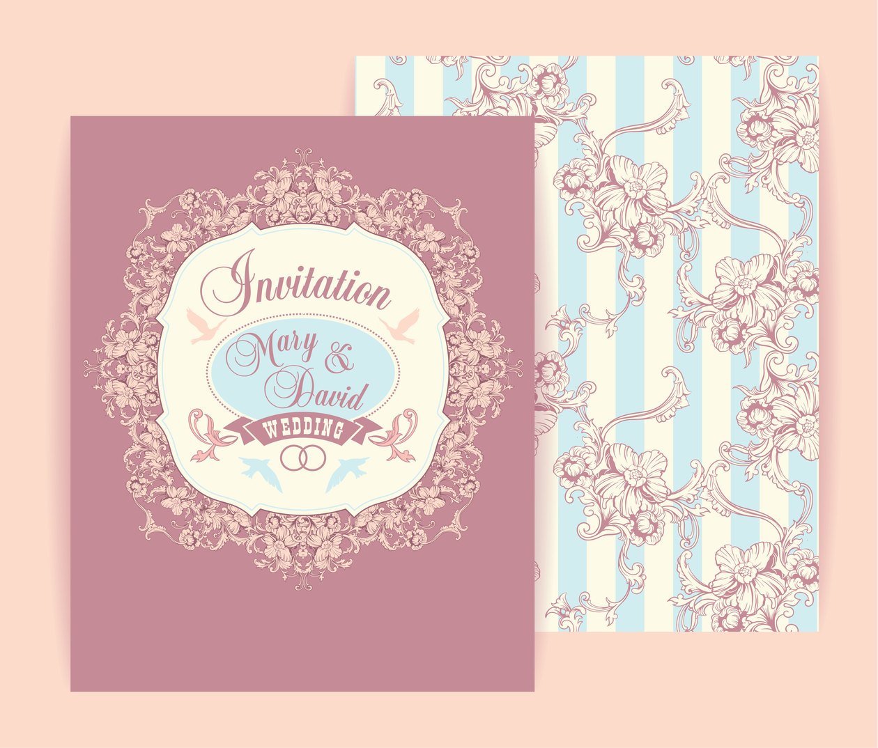 Wedding invitation cards with floral elements. Vector illustration. Photoshop brush