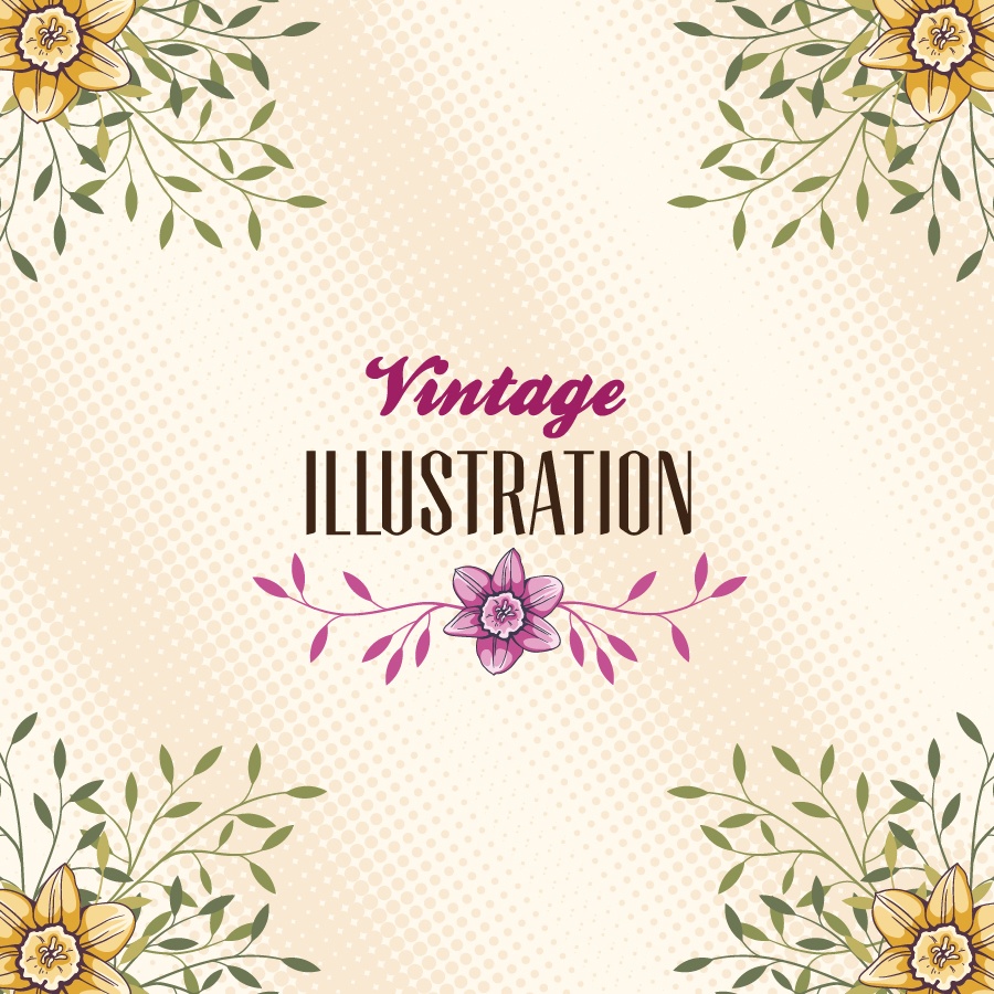 Vintage illustration with flowers and typography Photoshop brush