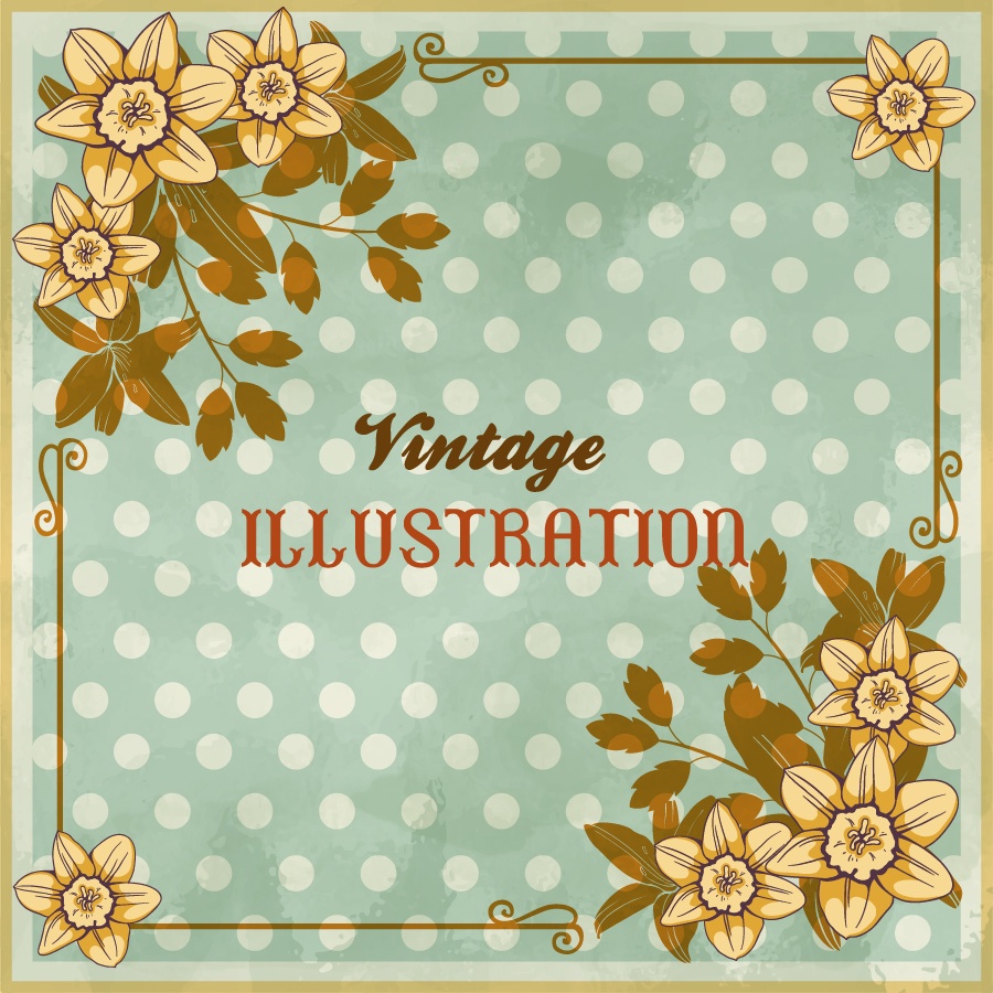 Vintage floral illustration with flowers, frame and typography Photoshop brush