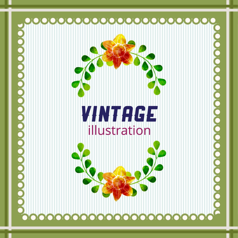 Vintage illustration with frame, leaves and flowers Photoshop brush