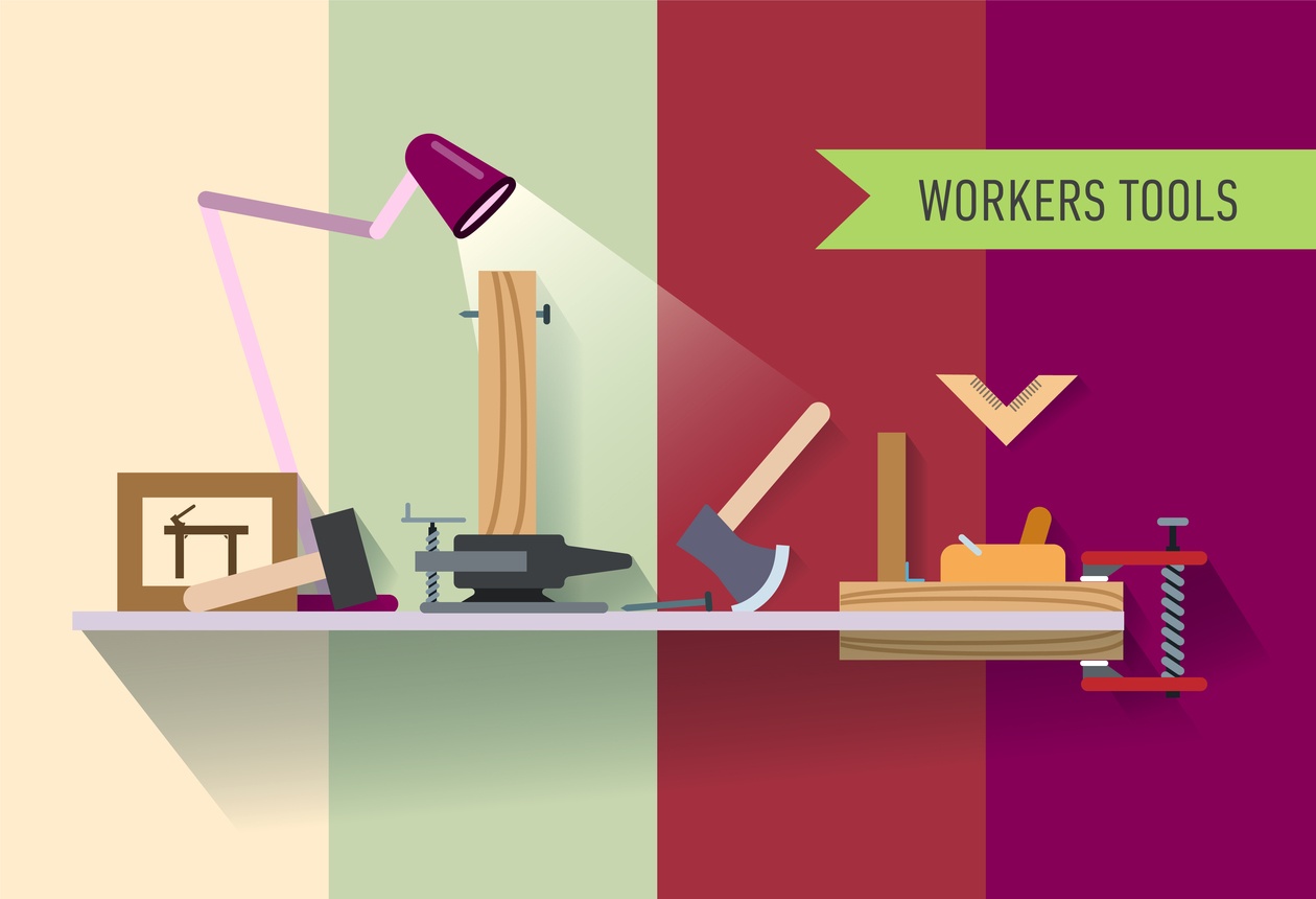 Tools objects on the table. Vector illustration for design Photoshop brush