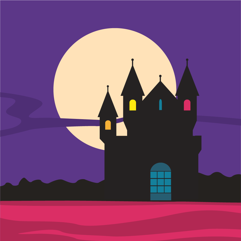 Mysterious castle silhouette with moon in the background Photoshop brush