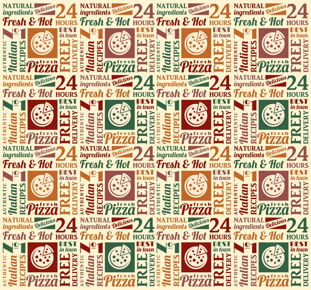 Seamless pattern with pizza lettering Photoshop brush