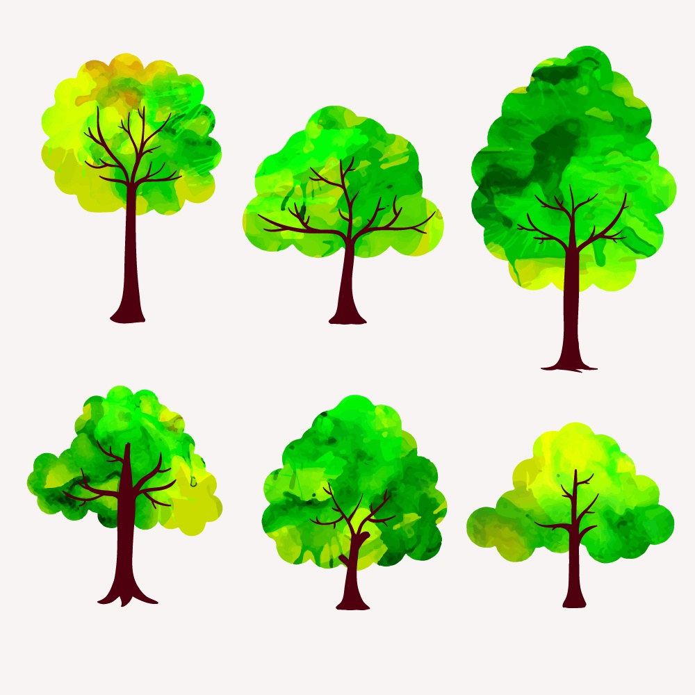 Watercolor trees vector set Photoshop brush