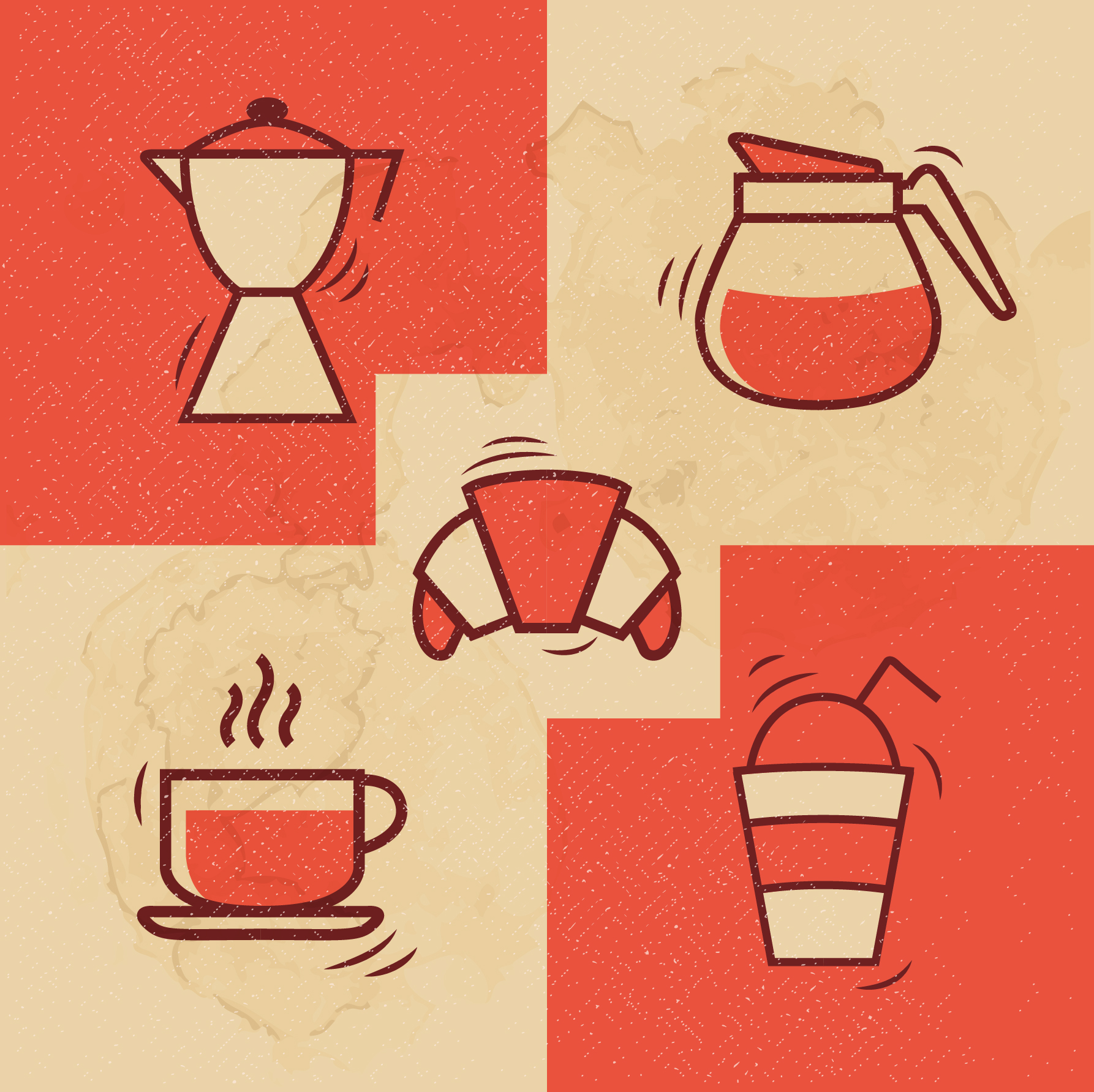 Vintage Coffee icons with Grunge Effect Photoshop brush