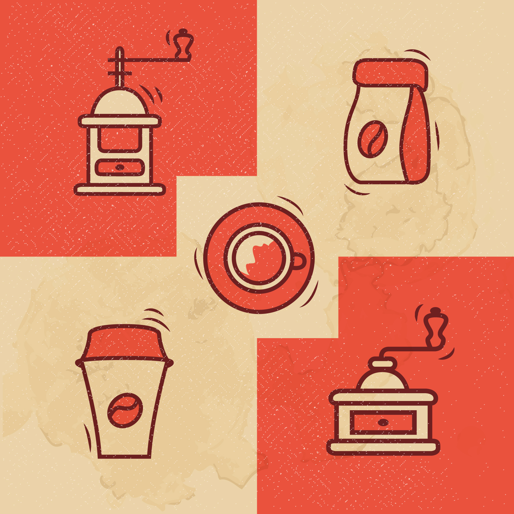 Vintage Coffee icons with Grunge Effect Photoshop brush