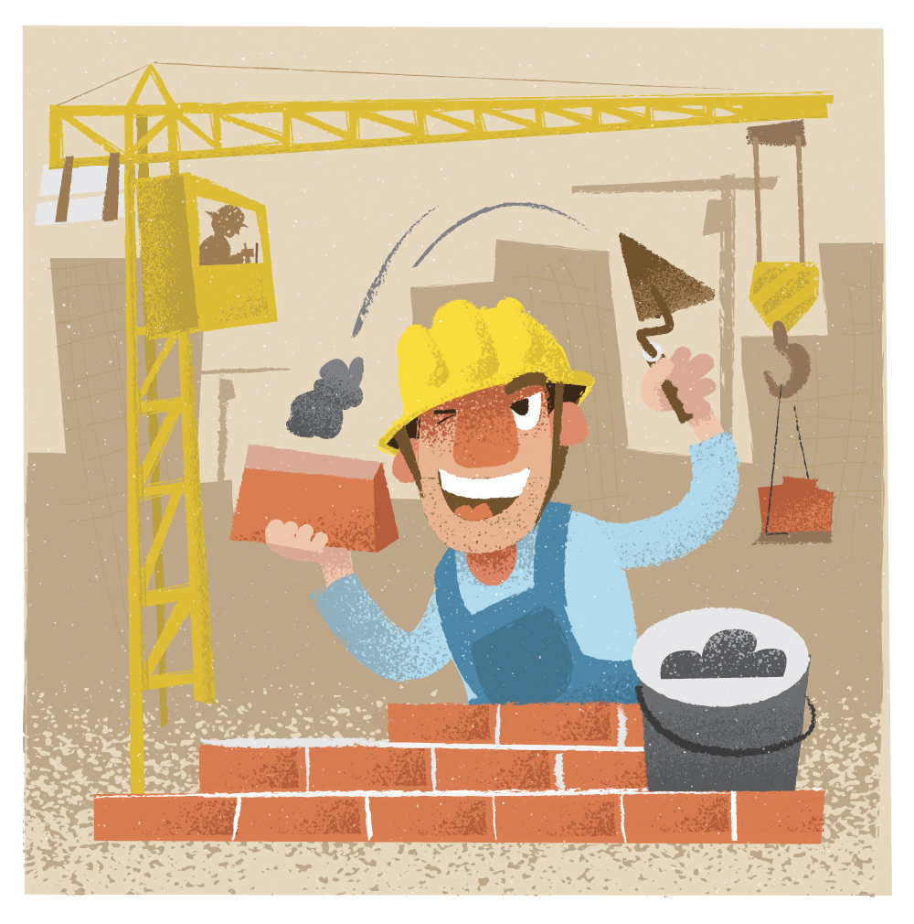 Builder man character. Vector illustration Photoshop brush