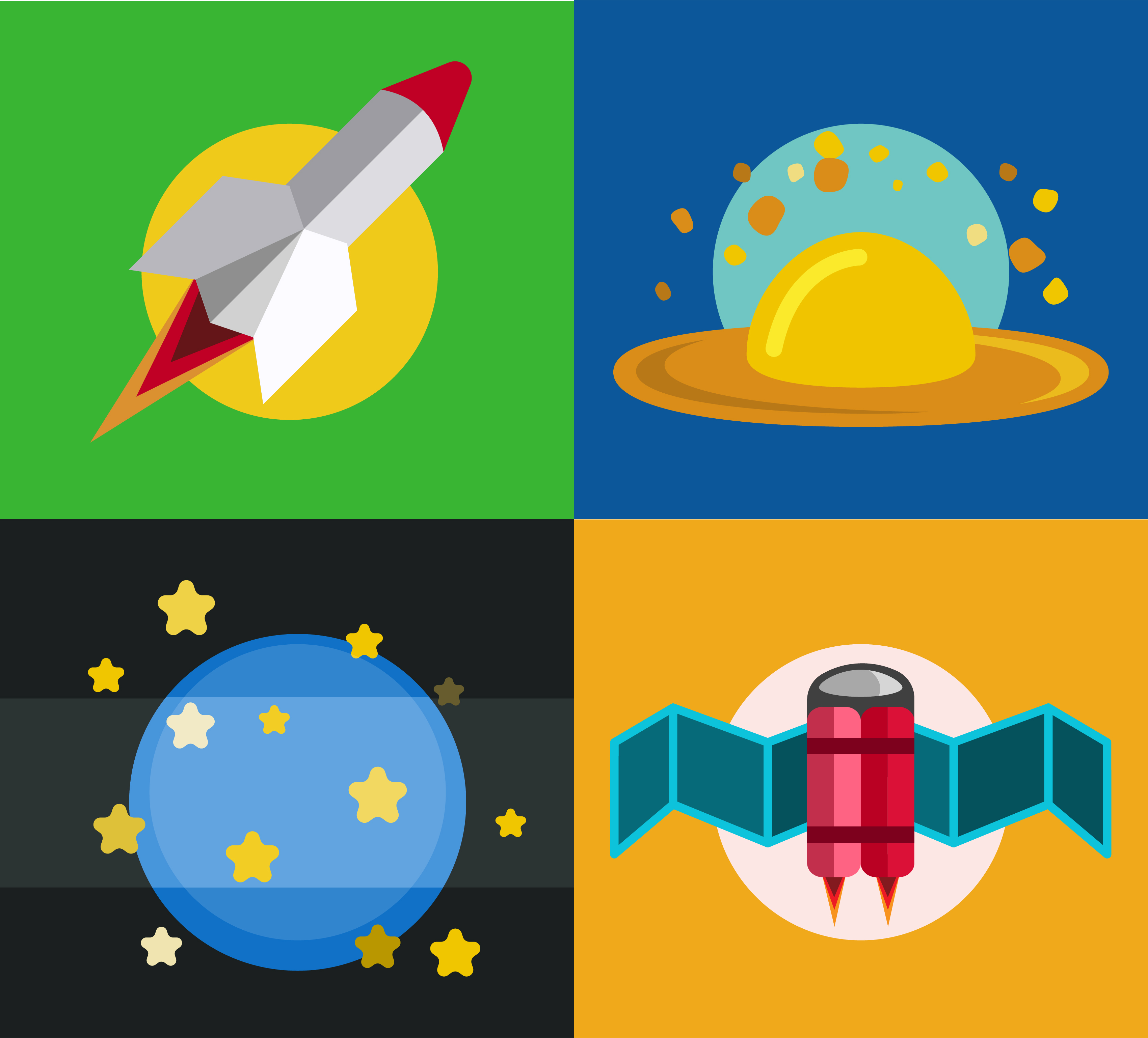 Collection of spaceships and planets, space vector illustration Photoshop brush