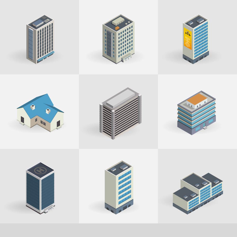 Isometric vector buildings icons Photoshop brush